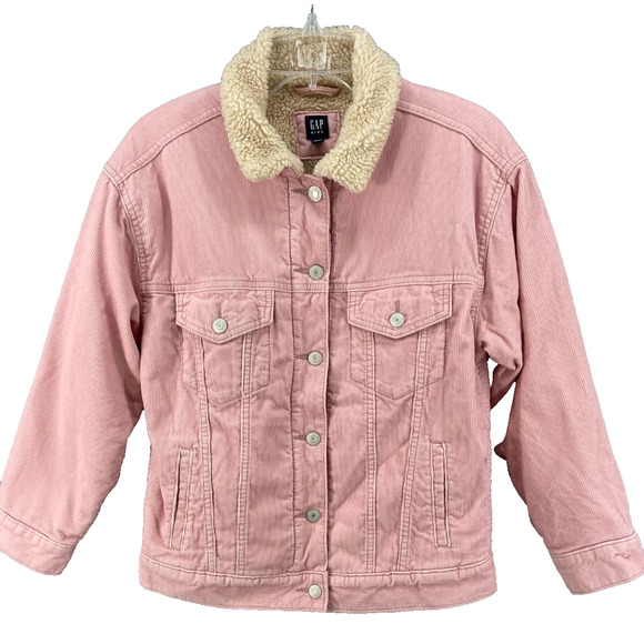 Gap Kids Jacket Girls Sz‎ XL 12 Corduroy Pink Faux Sherpa Lined Collar Western - Picture 1 of 12
